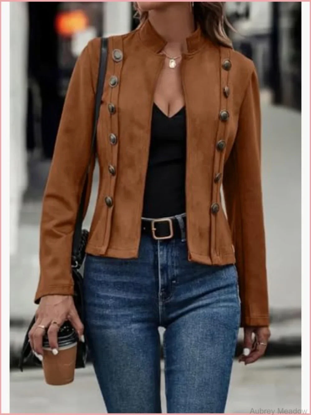 Faux Suede Blazer Jacket Casual Business Long Sleeve Coat - Picture 4 of 5